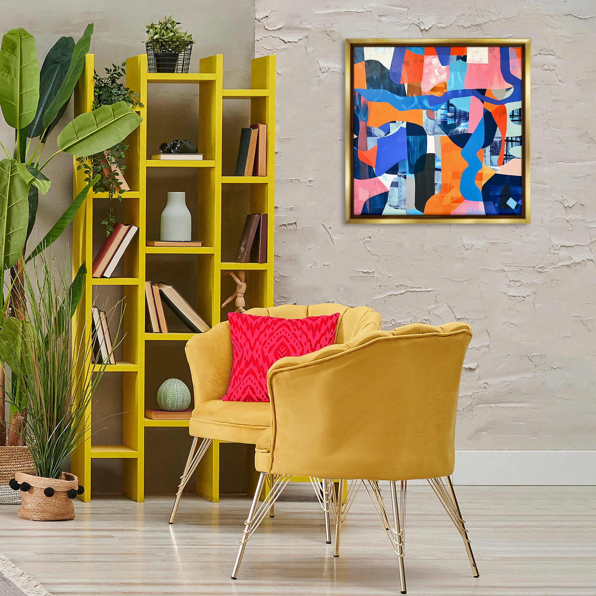 Stupell Industries Wavy Woven Shapes Collage Abstract Painting Gold Floater Framed Canvas Art Print Wall Art, 25 x 25