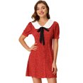thumbnail image 1 of Vestido Camisero De Manga Corta Entallado Y Acampanado Con Cuello En Contraste Y Volantes Con Pajarita Y Cuello En Contraste Para Mujer Rojo XL, 1 of 6