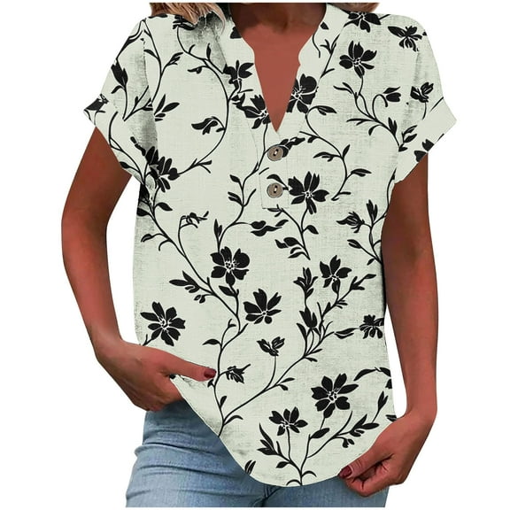 Cilsoka Summer Dress Shirts for Women 2025 Womens Floral Tops Dressy Casual Boho Plus Size Tunic Tops for Women With Pockets White Blouse for Women Linen