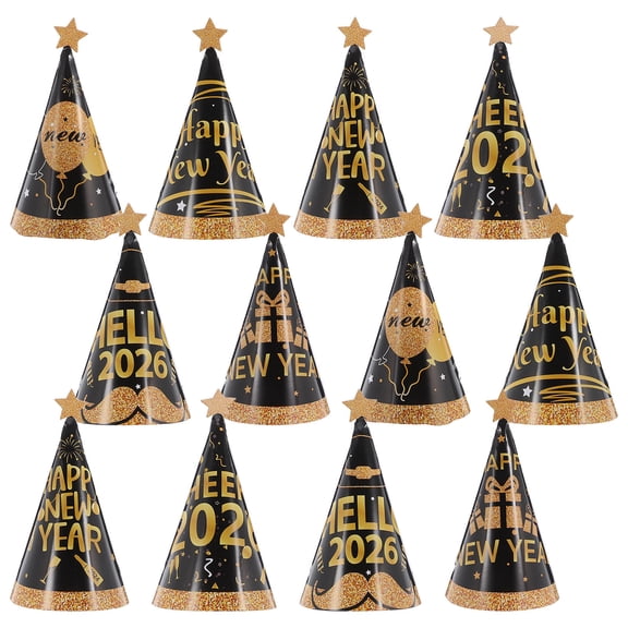 UPOUART 24Pcs New Year Party Hats Paper Cone Shape Festive Headwear for Family and Corporate Events