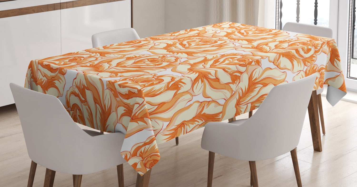 Burnt Orange Tablecloth, Romantic Rose Bouquet in Warm Tones Valentine