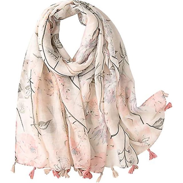 Chal con borlas de flores y plantas frescas CHAO elegante bufanda para mujer 180 x 90 cm