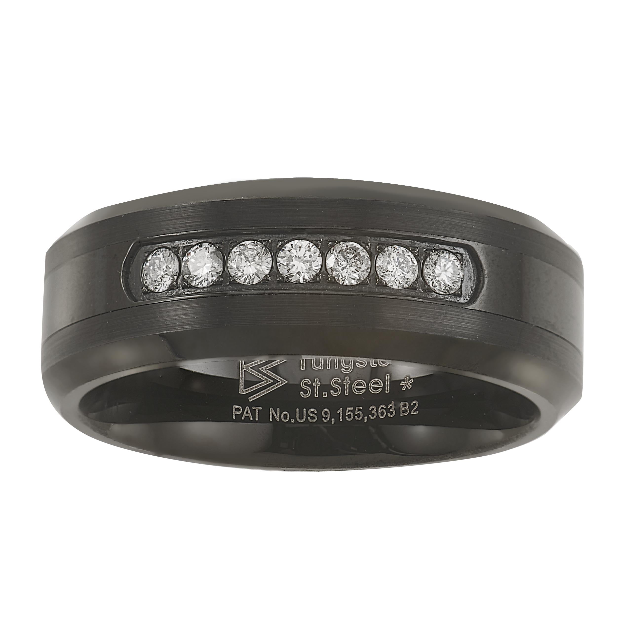 Ax Jewelry Black Tungsten Carbide Natural Diamond Mens Wedding Band