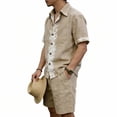 thumbnail image 5 of JUUYY Men's Linen 2 Piece Sets Short Sleeve Loose Fit Collar Button Down Shirt Shorts with Pocket Set Casual Summer Beach Outfits Khaki XXL, 5 of 9