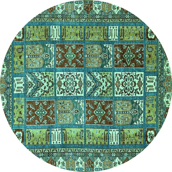Ahgly Company Indoor Round Abstract Turquoise Blue Modern Area Rugs, 7' Round