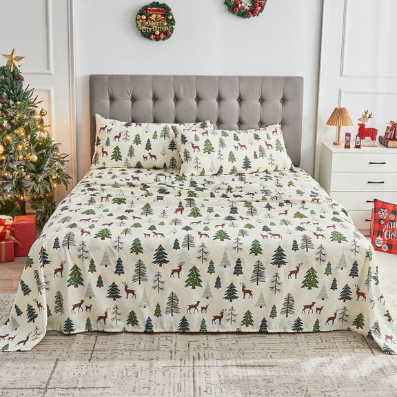 Gogreen 3PC Deep Pocket Twin Sheet Set Fit 15", Breathable Microfiber Super Soft Twin Size Sheet Set, Luxury Hotel Style Home Decor Twin Bed Sheet Set, Gift for Women, Men - Christmas Deer