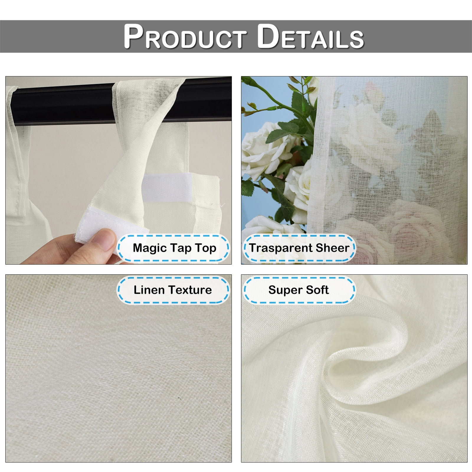 Lapalife Outdoor Sheer Curtains for Patio Waterproof, Sticky Tab Top Voile Sheer Drapes Indoor Outdoor Deck, 1 Panel, 52"x 96", Beige