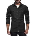 thumbnail image 3 of Men’s Long Sleeve Denim Shirt Jacket Lapel Solid Color Casual Spring Fall Top, 3 of 8