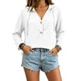 thumbnail image 5 of Oiangi Hoodie for Women Drawstring Long Sleeve Button V Neck Tops Casual Lightweight Fall Pullover Hooded White S, 5 of 8