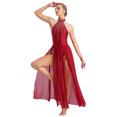 thumbnail image 3 of iefiel Robe de Danse Lyrique Sans Manches avec Strass Scintillants, Robe Maxi Fendue, Bordeaux L, 3 of 6