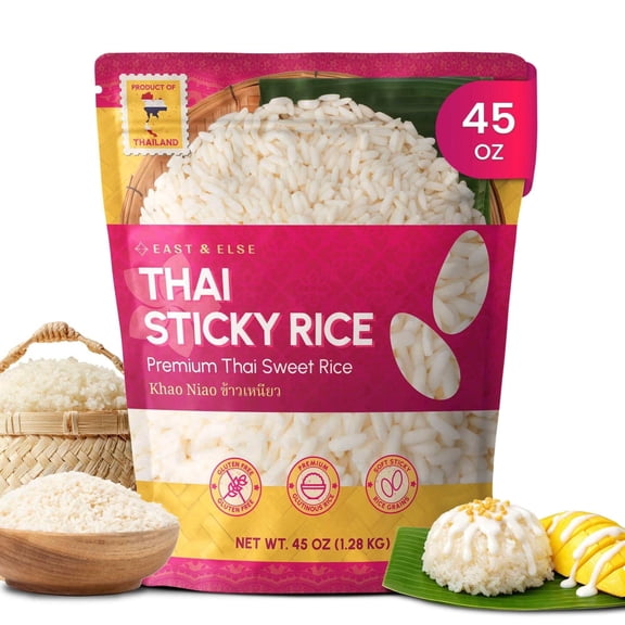 East and Else Thai Sticky Rice (Sweet Rice), 45 Ounce, Product of Thailand