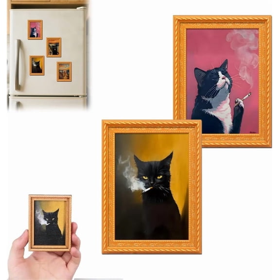 Cute Cat Refrigerator Magnets, Funny Wooden Rebellious Cat Smoking Art Print Fridge Magnets, Black and White Cats Design Magnet Refrigerator for Home Kitchen Office Decor(2pcs)