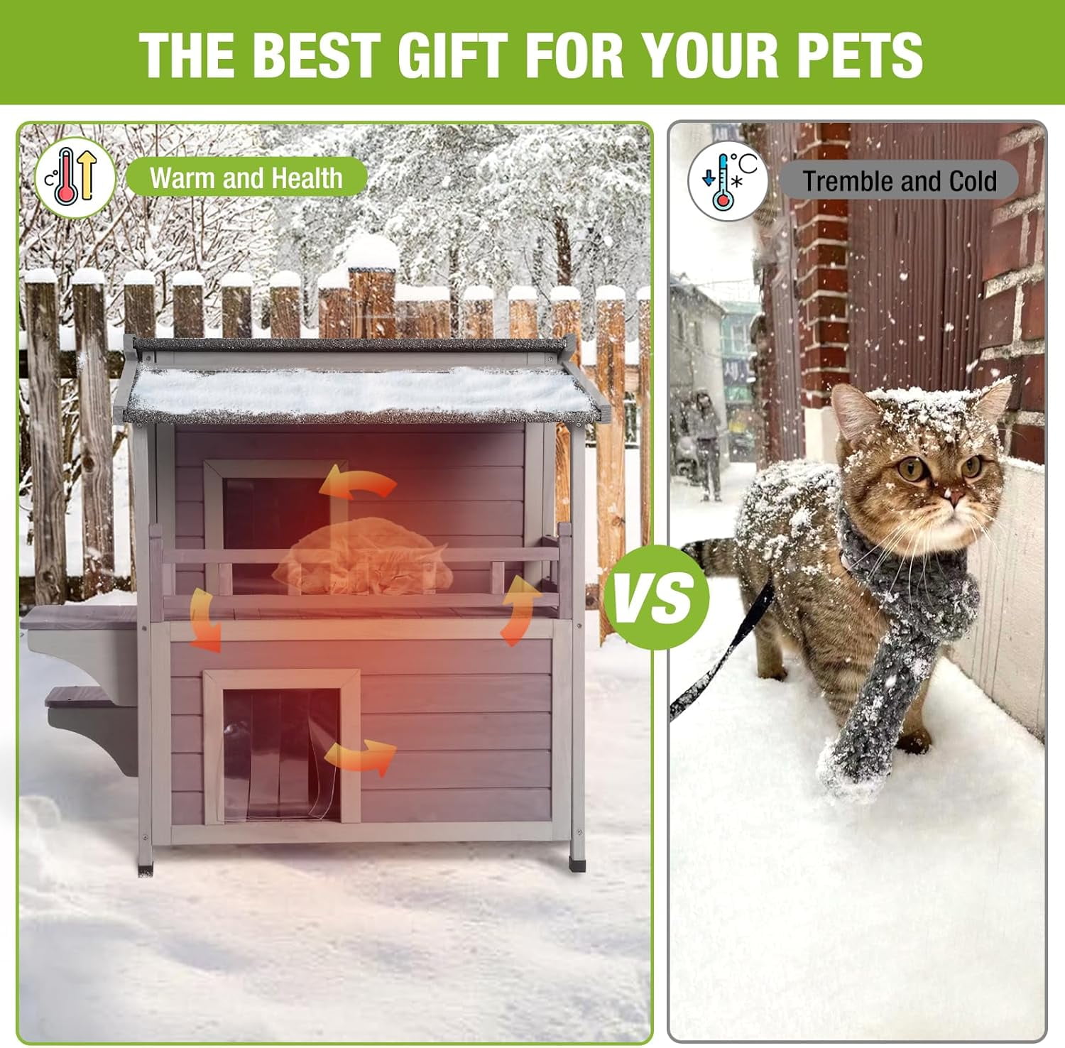 Aivituvin Cat House Outdoor Insulated Kitty Shelter with 100% Liner for Winter,Waterproof Great for Indoor & Outdoor Use