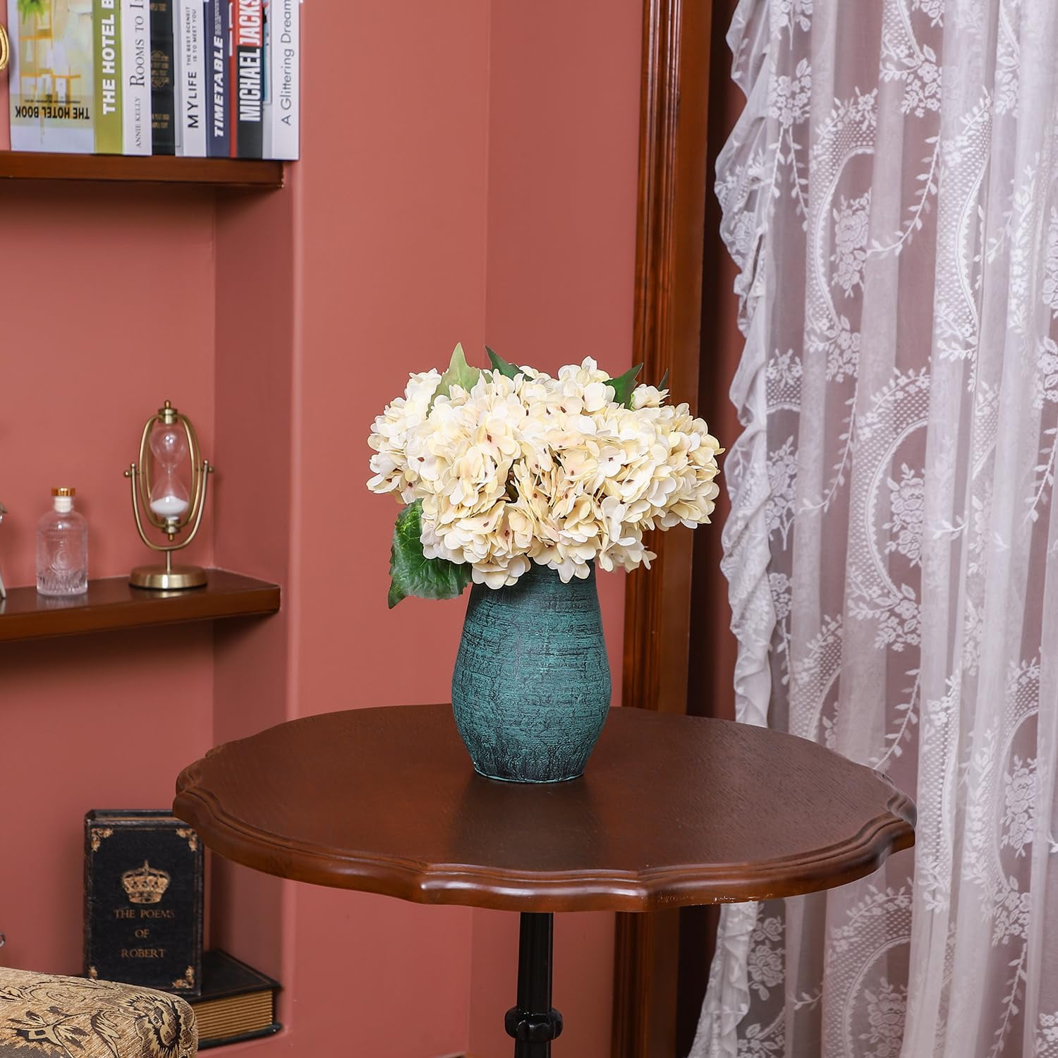 Cabin 6pcs Fake White Flowers Artificial Silk Hydrangea Flowers Bouquets Faux Hydrangea Stems(White)