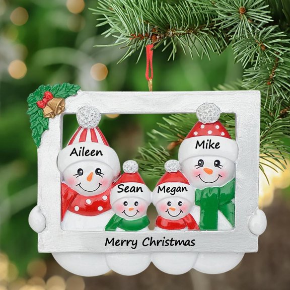 Maxora Personalized Ornament Customized Christmas Ornament Gift Snowman Frame Family of 4 Free Customize