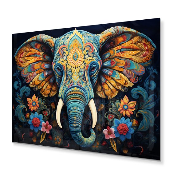 Designart "Blue Elephant Legacy" Animals Metal Art Living Room