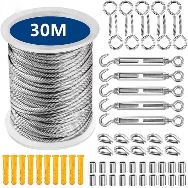 Cable de acero inoxidable, cuerda de acero inoxidable para colgar, tendedero exterior, tendedero de acero exterior, cable de acero exterior, tendedero (30 m)