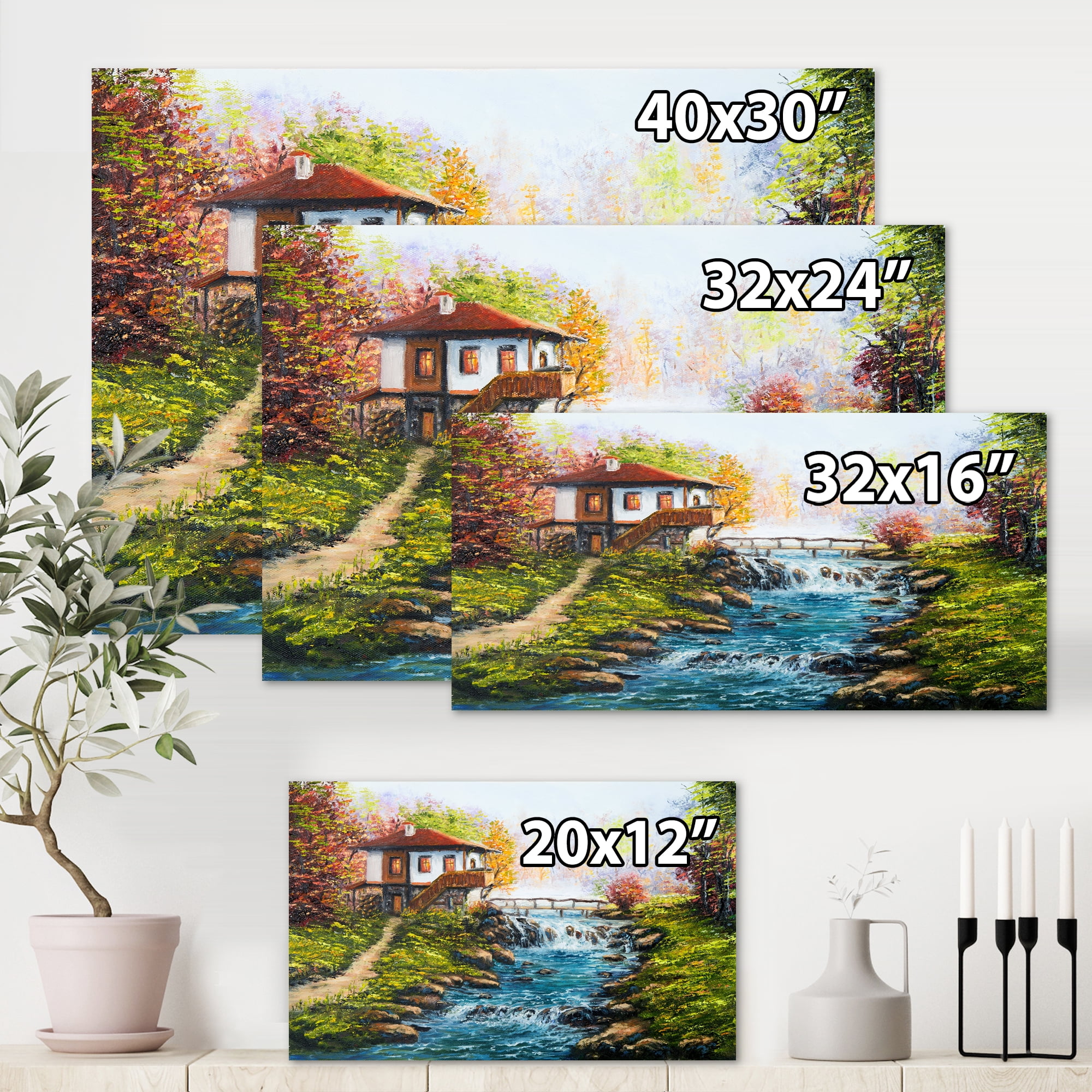 Designart ' Traditional Bulgarian River and House ' Lake House Canvas Wall Art Print