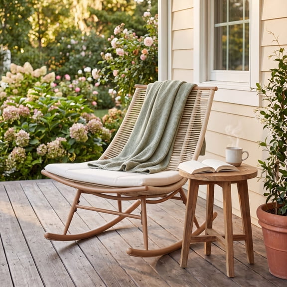 Christopher Knight Home Outdoor Rocking Chair with Metal Frame and PE Rattan, Beige