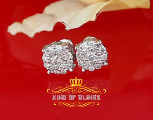 10K Real White Gold Real Diamond 0.60CT Men's/Women's Stud Round Earrings