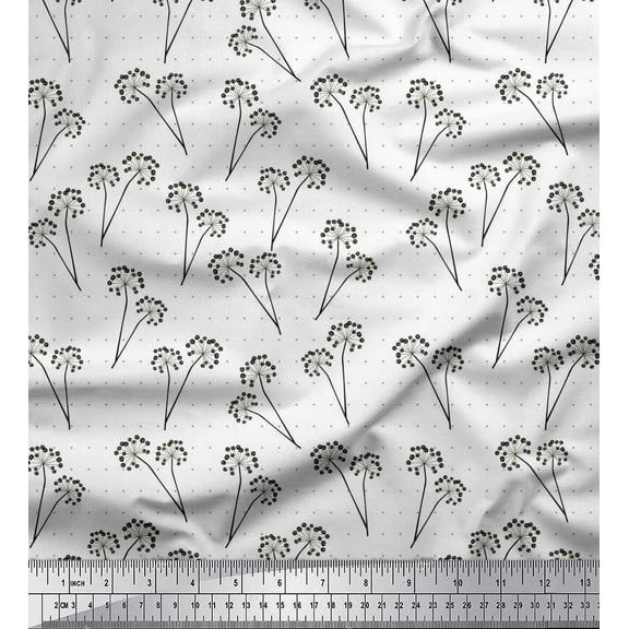 Soimoi Black Cotton Duck Fabric Black Sketch Floral Printed Craft Fabric by the Yard 42 Inch Wide