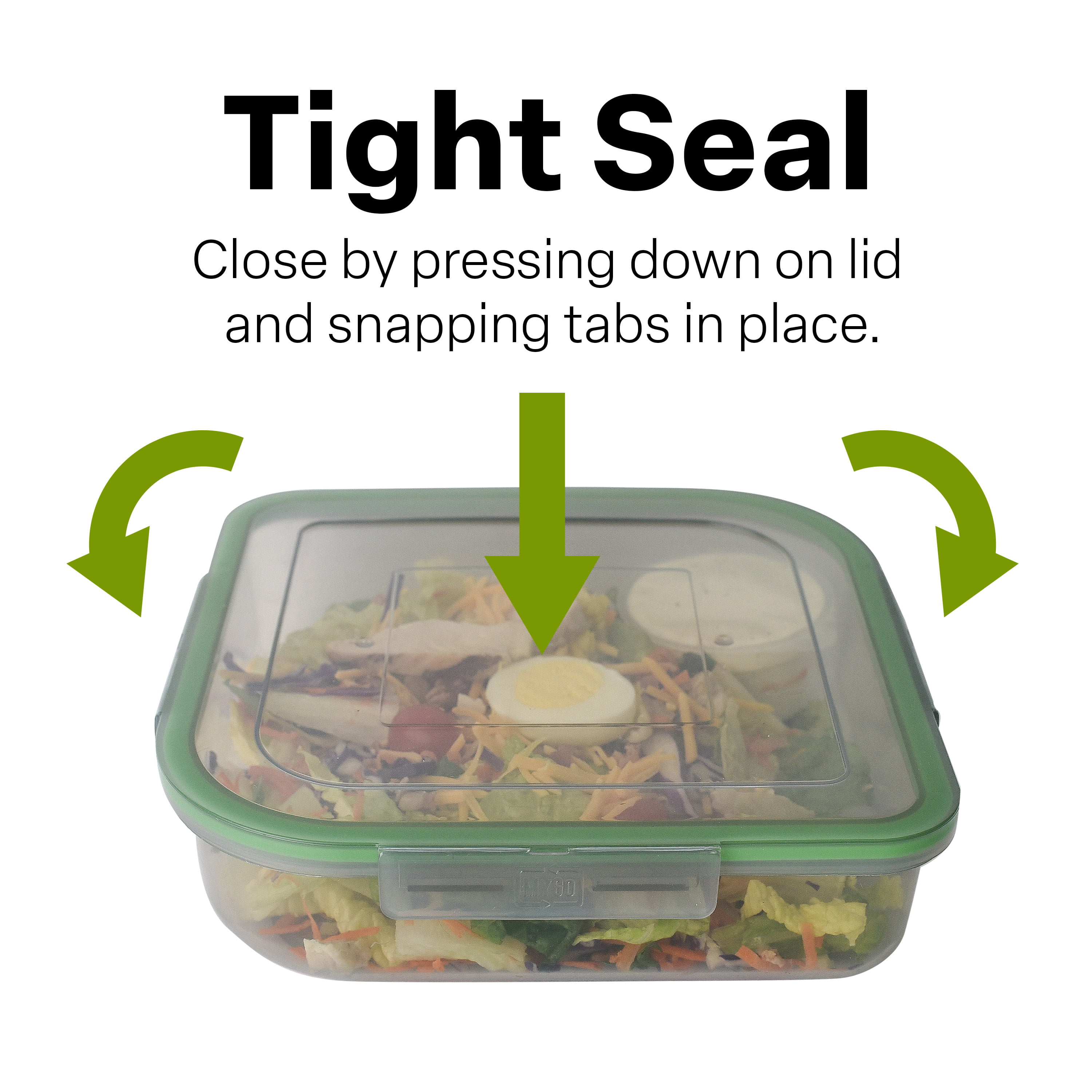 MyGo Container Large To-Go 3-Compartment Food Container, 9-3/8 X 9-3/8 X  2-1/2, Reusable, Microwave Safe, NSF Certified, Smoke/Green 