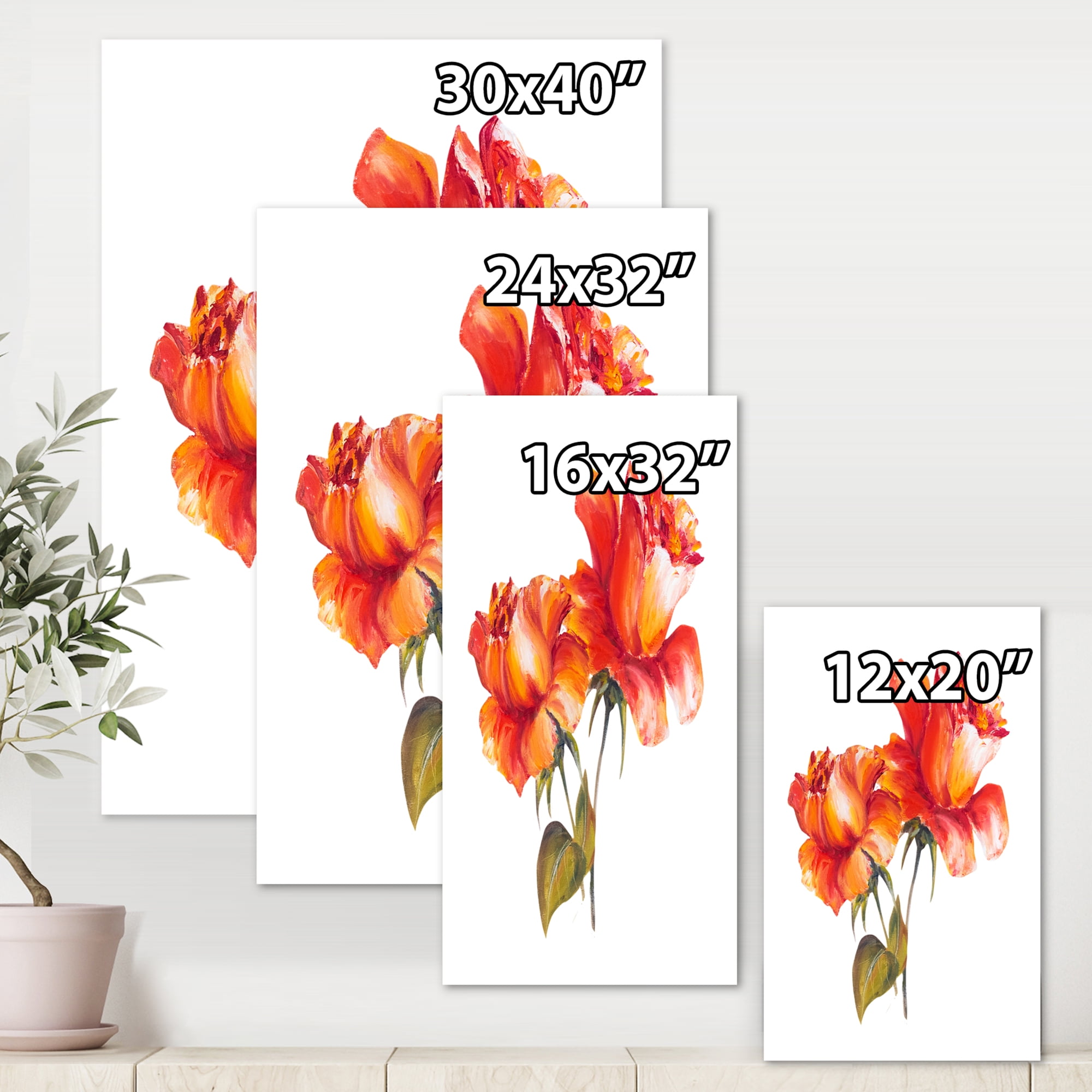 Designart ' Two Blossoming Red Roses On White ' Traditional Canvas Wall Art Print