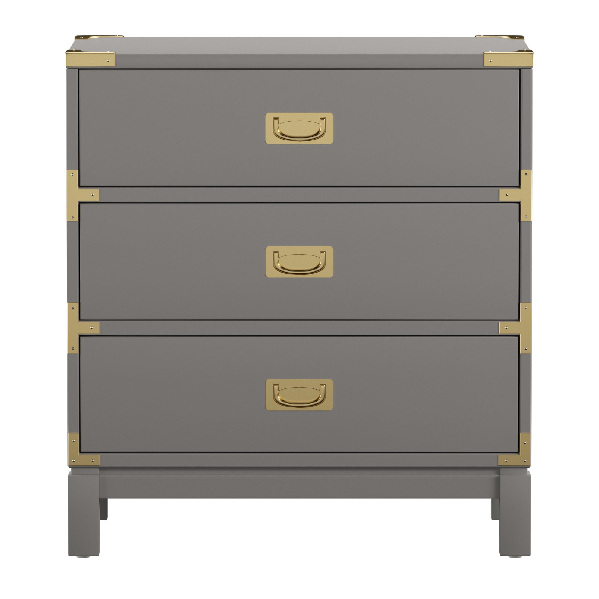 Weston Home Delacour Contemporary 3-Drawer Gold Accent Nightstand, Grey