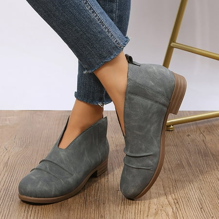 

Gubotare Work Boots Womens Platform Ankle Boots Elastic Block Heel Chelsea Booties Lug Sole Non-Slip Combat Shoes Gray 8.5