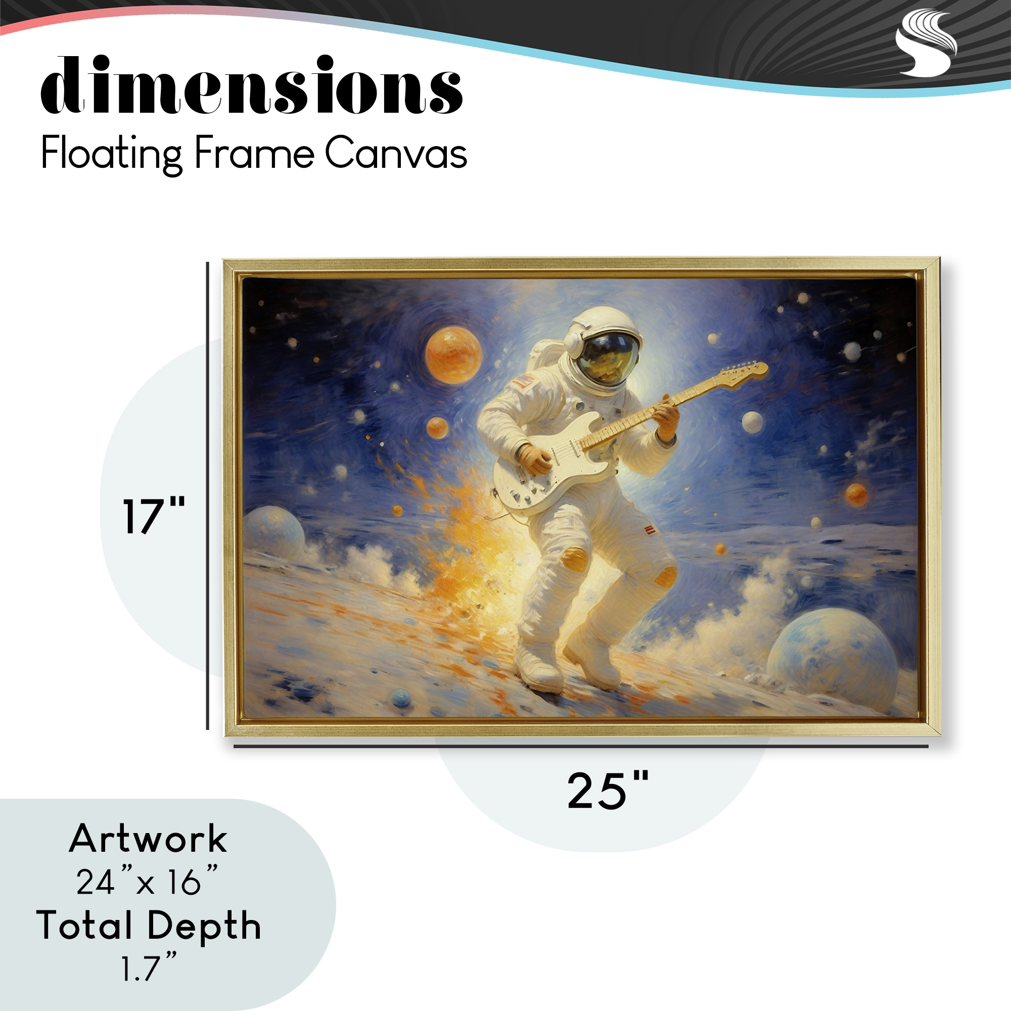 Space Astronaut Musician Gold Framed Floater Canvas Wall Art, design by Angie Hawke