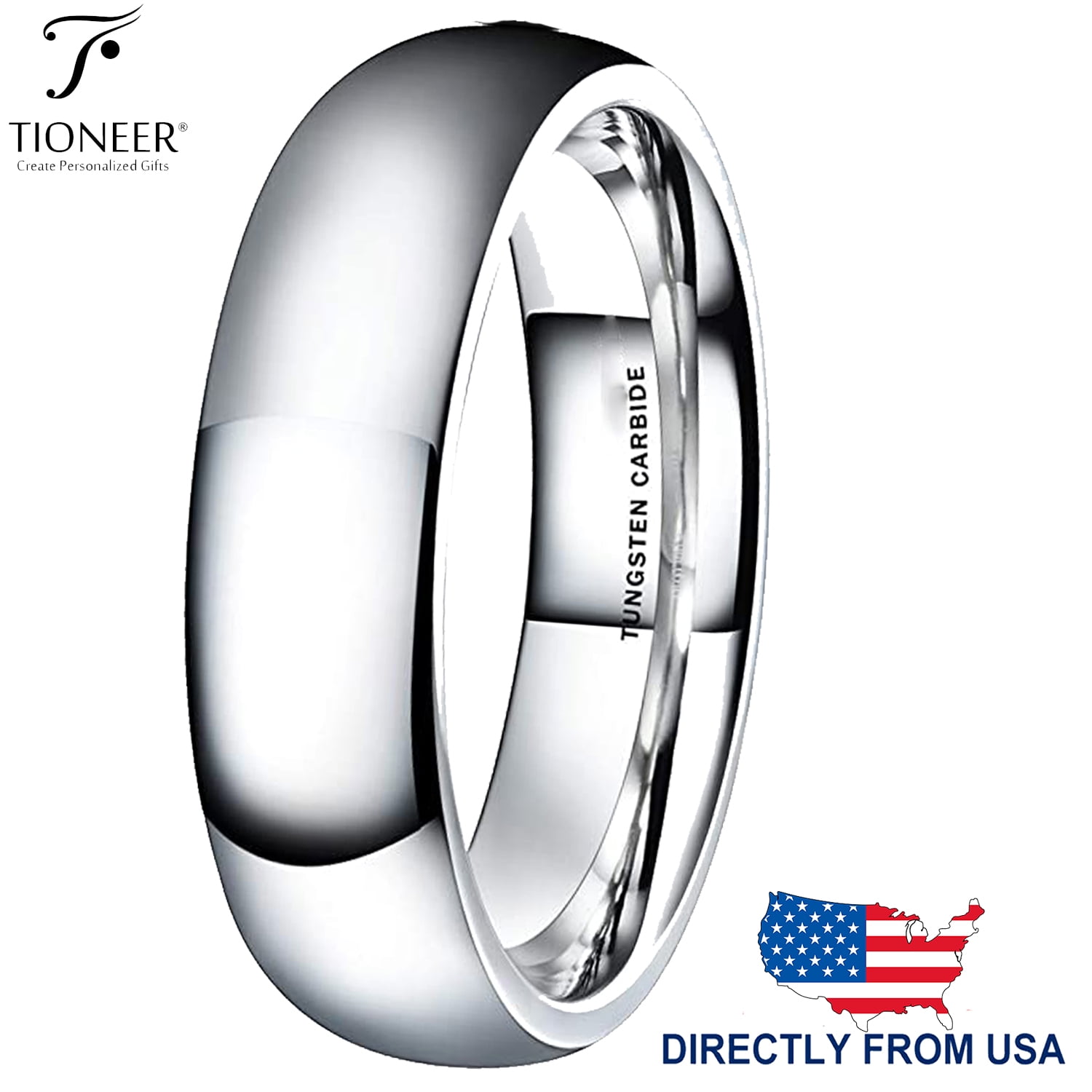 Double Accent Custom Engraving 6MM Comfort Fit Tungsten Wedding Band Domed Classic Brushed Gold Tone Promise Ring