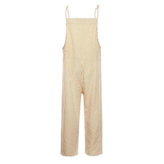 Annhoo Women's Summer Bib Overalls Striped Tie Straps Sleeveless Jumpsuits Casual Loose Rompers with Pockets