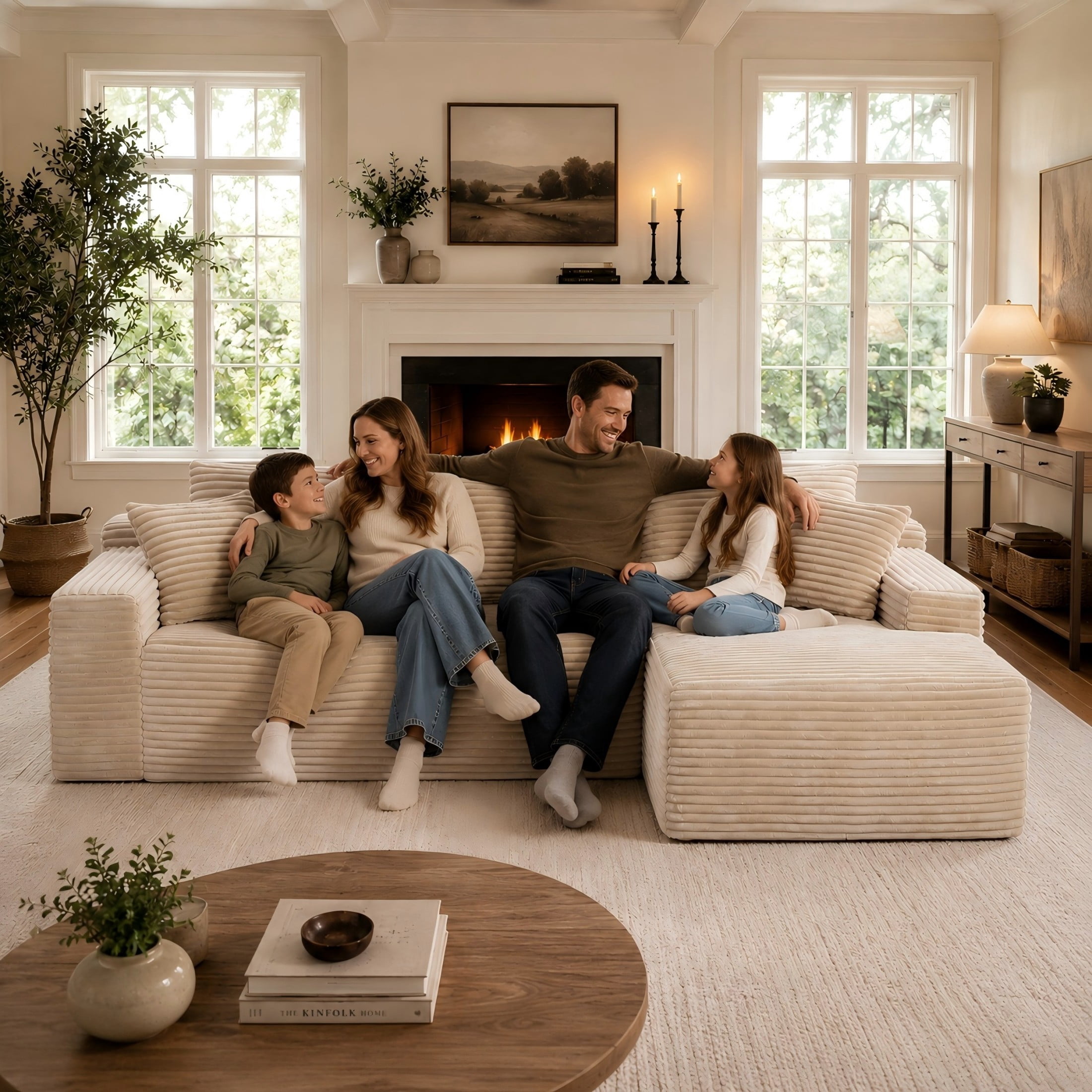 Aukfa 107" Cloud Modular Sectional Couch with Right-Facing Chaise, Corduroy Deep Seat Boneless Sofa for Living Room, Apartment, Camel
