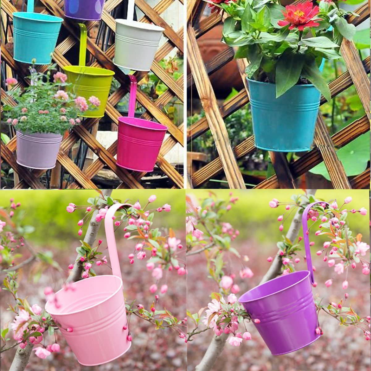 10 Piece Metal Iron Hanging Flower Pots Multicolor