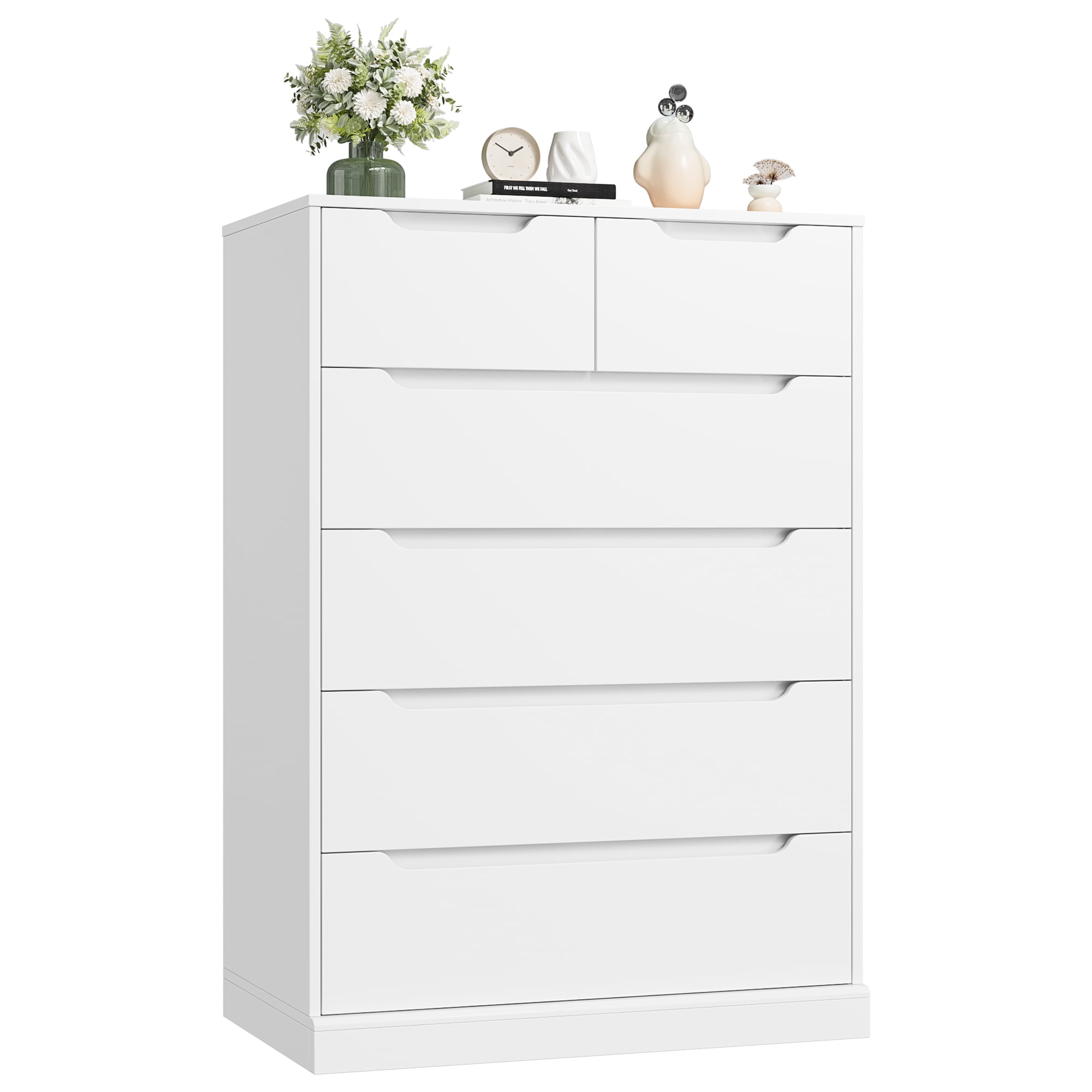 Homfa 6 Drawer White Dresser, 43.3" H Wood Storage Cabinet with Upgraded Stable Base Vertical Chest for Bedroom Living Room