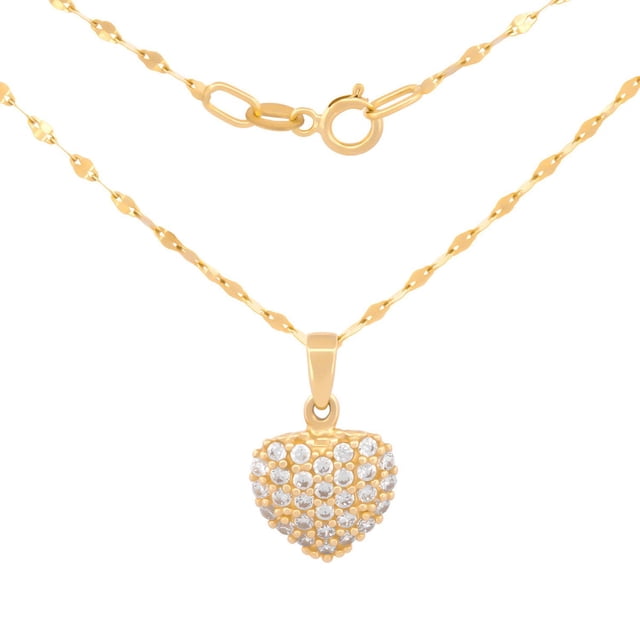 Cadena Gargantilla Casa del Anillo Corazón Zirconias Oro Solido 10K Amarillo