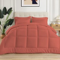3 Piece New Fluffy Pattern Comforter Set, 800 TC, 100% Egyptian Cotton, Super King Size Brick Red Solid