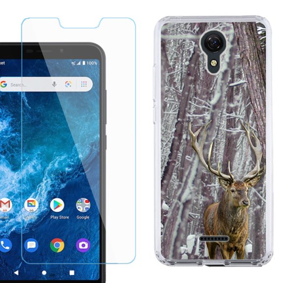 Slim-Fit Protective Phone Case compatible with Cricket Icon 2, with Tempered Glass Screen Protector, by OneToughShield ® - Deer/Snow/Camo