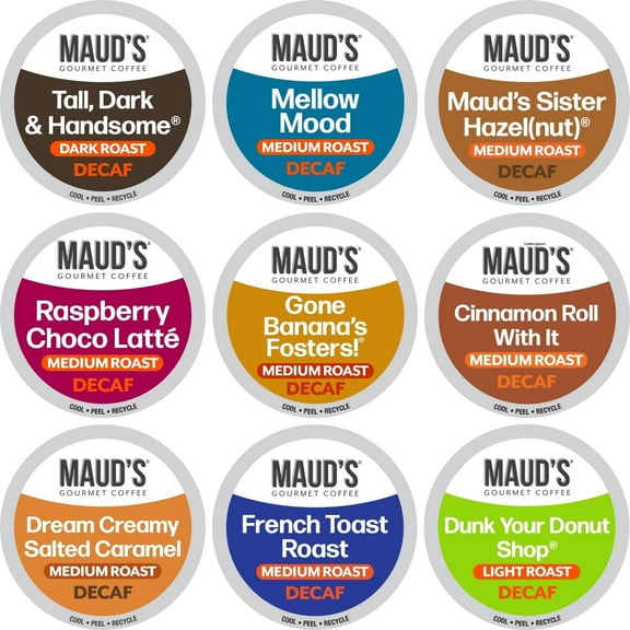 Maud's 9 Flavor Decaf Coffee Pods Variety Pack, Compatible w/ K-Cup Brewers, 80ct