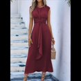 thumbnail image 4 of Vestido Midi Informal Sin Mangas de Verano para Mujer, Ajustado, con Lazo en la Cintura, , 2025 Marrón Rojizo L, 4 of 10