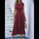 thumbnail image 4 of Vestido Midi Informal Sin Mangas de Verano para Mujer, Ajustado, con Lazo en la Cintura, , 2025 Marrón Rojizo M, 4 of 10