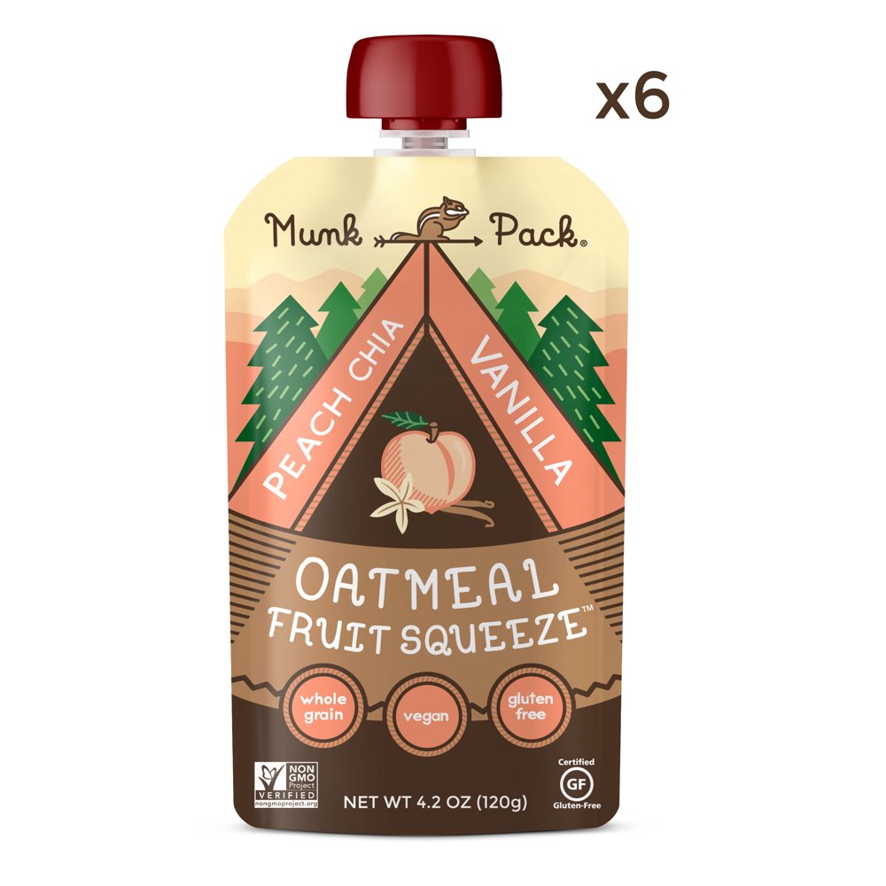(6 Pouches) Munk Pack Oatmeal Fruit Squeeze, Peach Chia Vanilla, 4.2 Oz