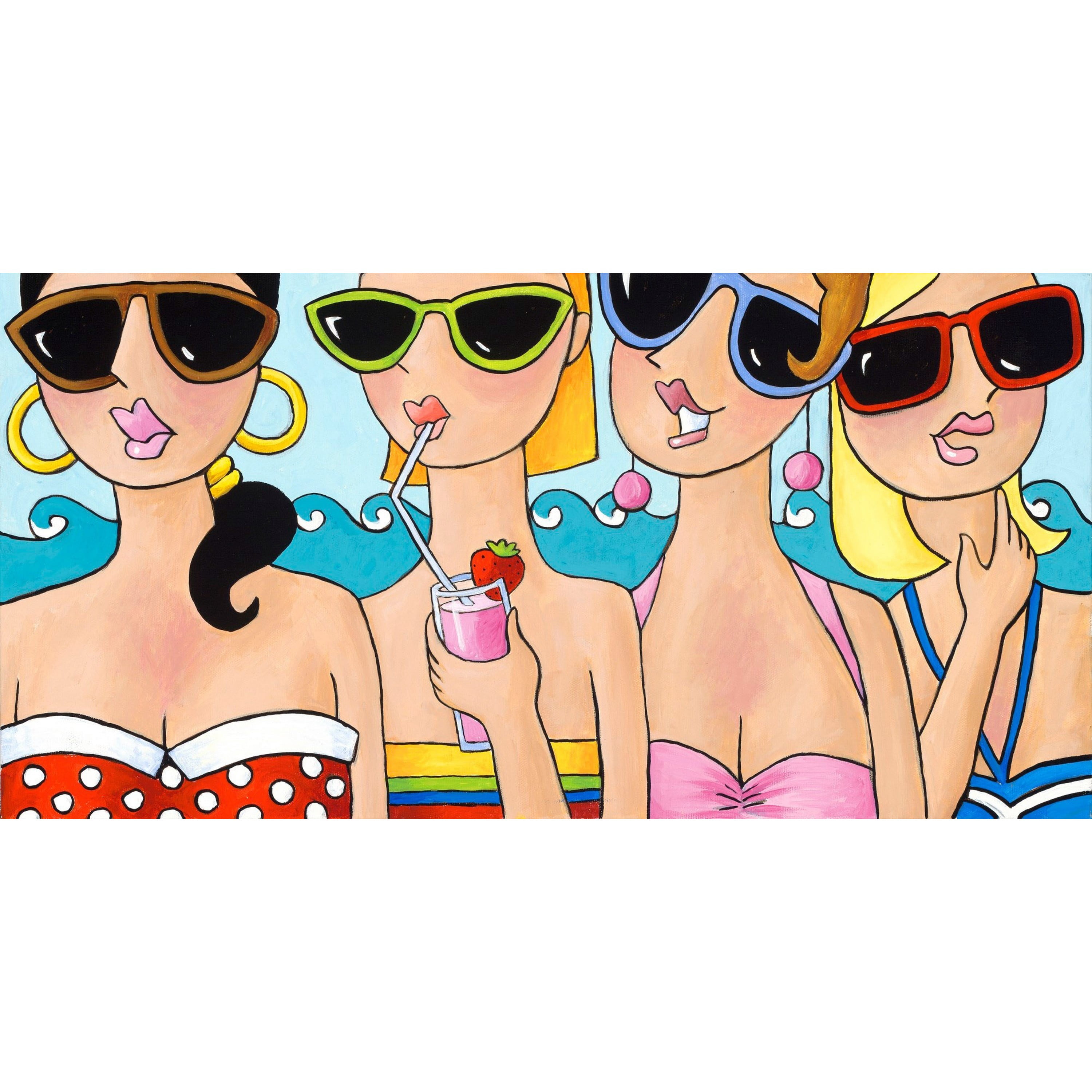 Marmont Hill - "Beachy Keen Girlfriends" by Janet Nelson Painting Print on Wrapped Canvas