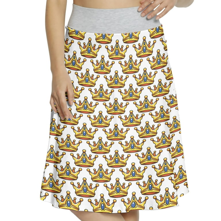 Women s Queen Coronation Day Ceremony Crown A line Printed Skirt Casual Wear L Royal Blue Yellow by Ambesonne Walmart