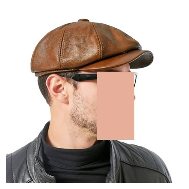 Bérets Marron pour Hommes, Automne/hiver, Cuir Véritable, Octogonaux, Rétro, Matériau Premium