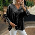 thumbnail image 7 of qelini Plus Size Shirts for Women Long Sleeve Sequin Pullover Tops Solid V Neck Tunic Loose Elegant Blouses, 7 of 7