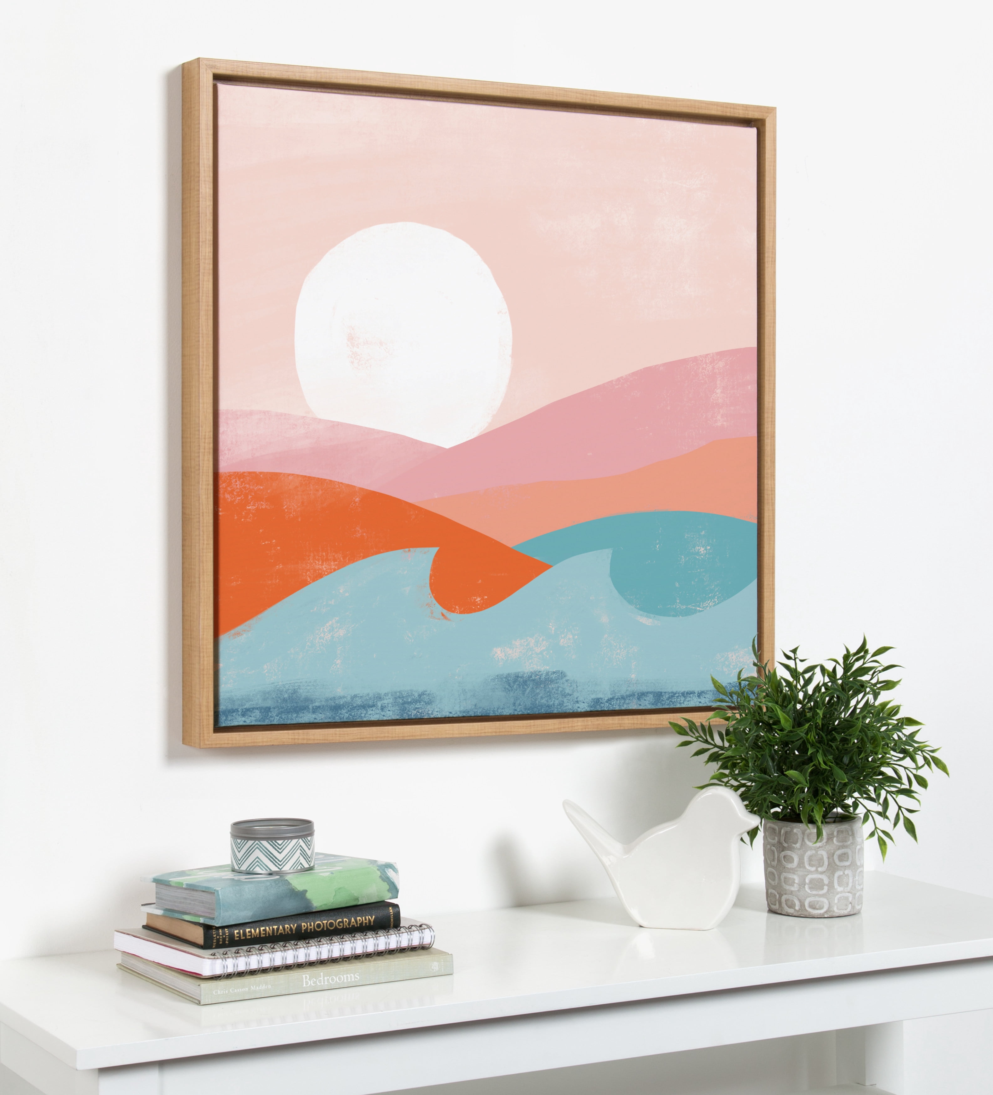 Kate and Laurel Sylvie Endless Summer Framed Canvas By Kate Aurelia Holloway, 30x30 Natural, Calming Wall Art for Bedroom, Living Room, Dining Room or Entryway