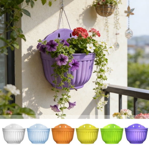 Wall Planter with Drainage Holes Indoor Outdoor Hanging Flower Pot for Plants Balcony Terrace Garden Decor Vertical Planter (White)