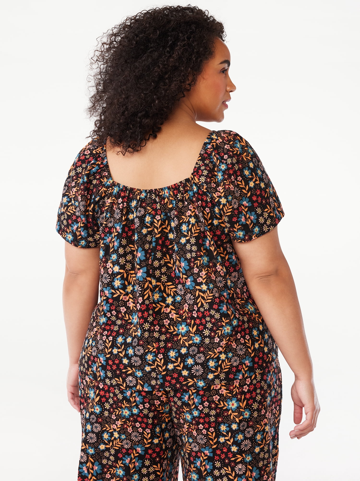 Joyspun Women's Smocked Gauze Sleep Top, Sizes S to 3X