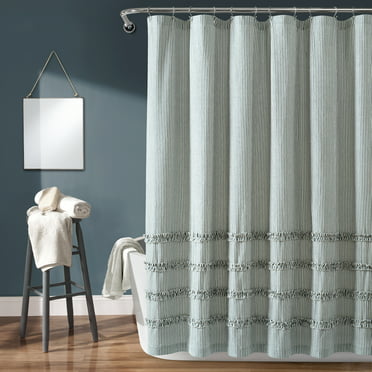 Striped Ruffle Printed Polyester, Ticking Stripe Ruffled Shower Curtain